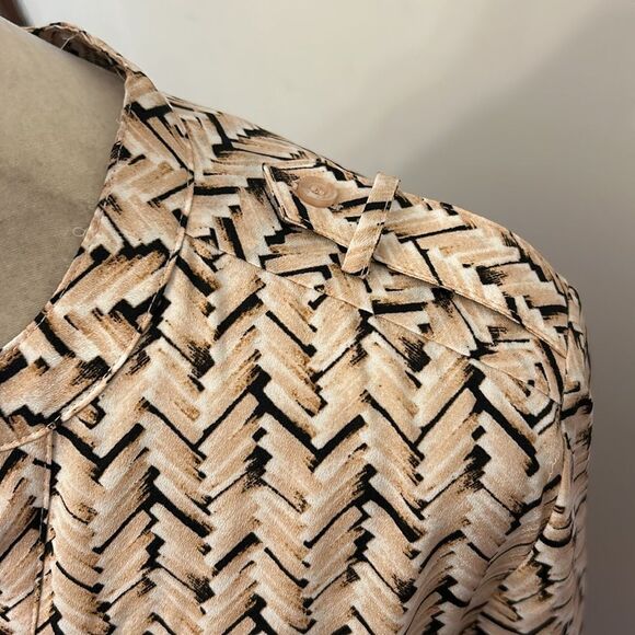 Calvin Klein black tan button front rollable long sleeve blouse Size XS New - Picture 4 of 11